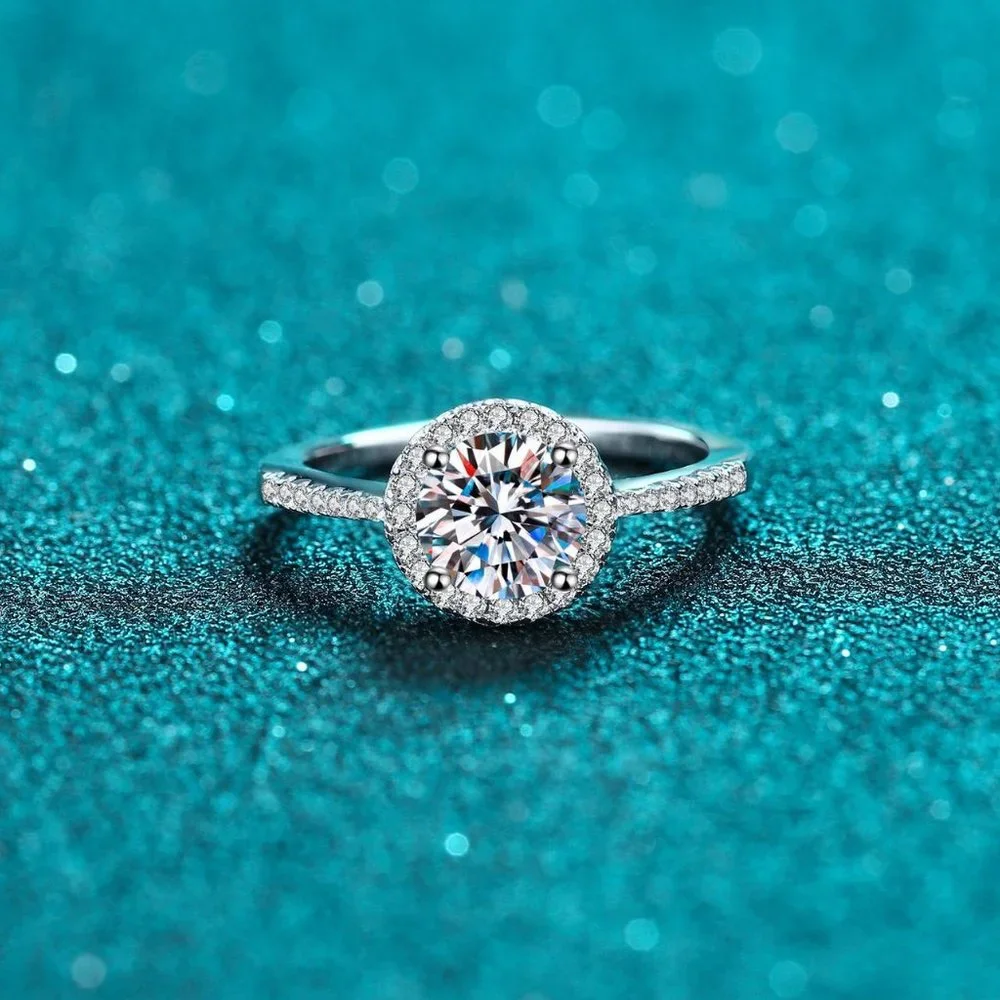 #Certified 2ct. t.w. Moissanite Diamond Halo Ring NEW